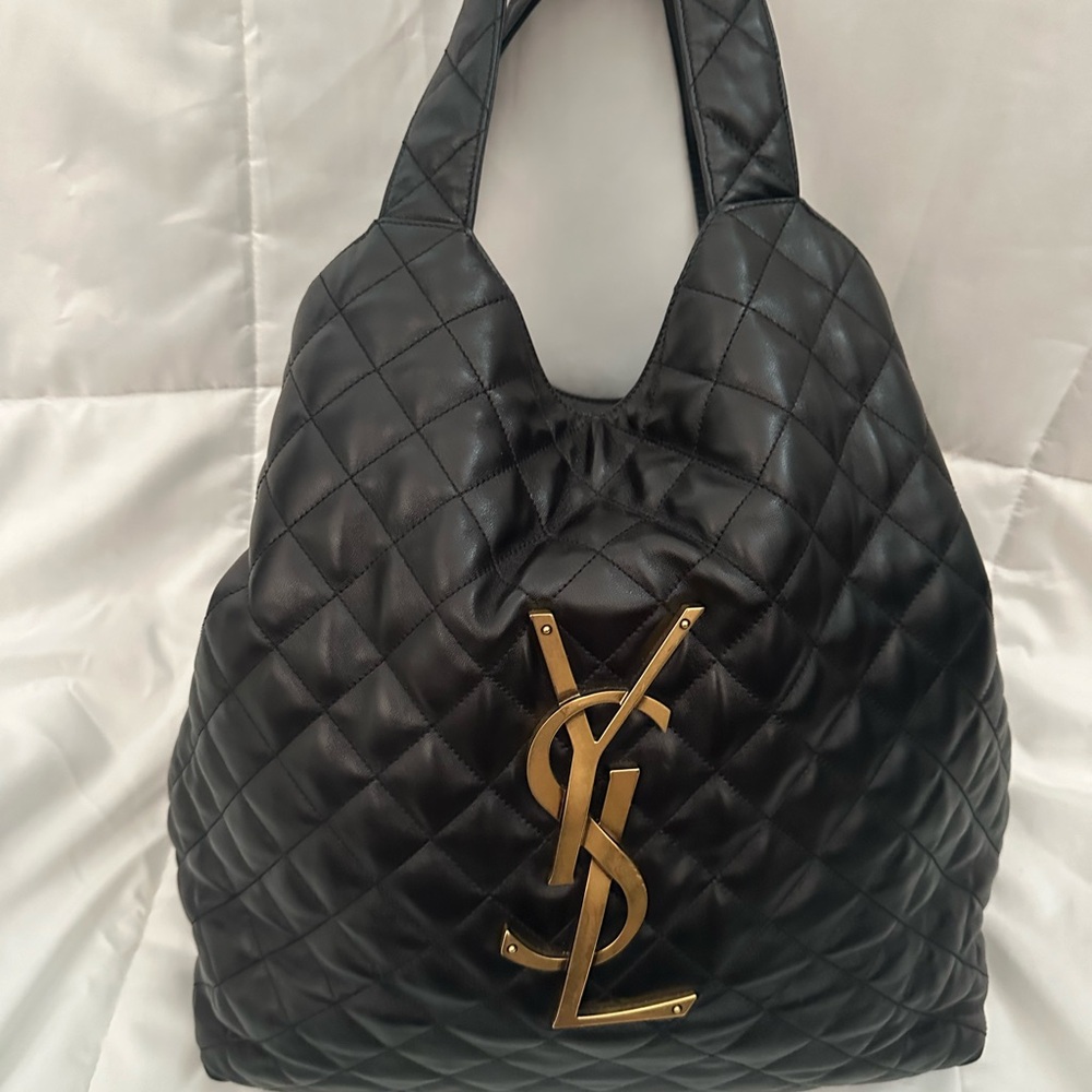 Yves Saint Laurent Black and Gold Quilted Tote